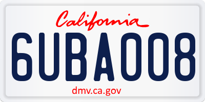 CA license plate 6UBA008