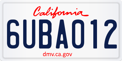 CA license plate 6UBA012