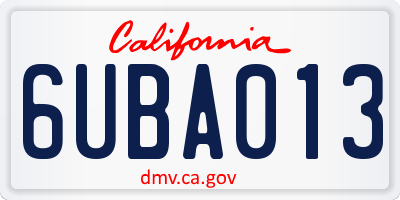 CA license plate 6UBA013