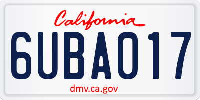 CA license plate 6UBA017
