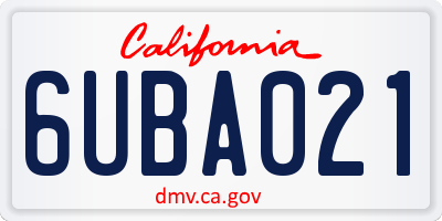 CA license plate 6UBA021