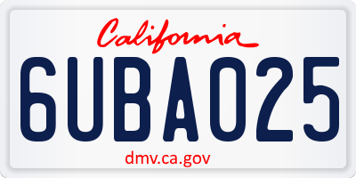 CA license plate 6UBA025
