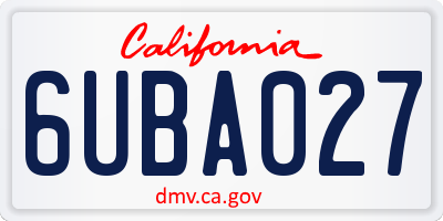 CA license plate 6UBA027