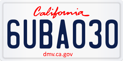 CA license plate 6UBA030