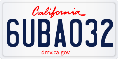 CA license plate 6UBA032