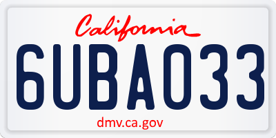 CA license plate 6UBA033