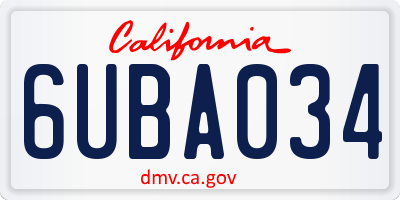 CA license plate 6UBA034