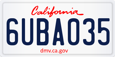 CA license plate 6UBA035