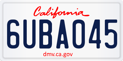 CA license plate 6UBA045