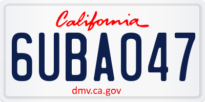 CA license plate 6UBA047