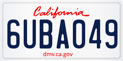 CA license plate 6UBA049