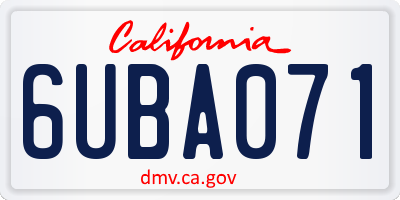 CA license plate 6UBA071