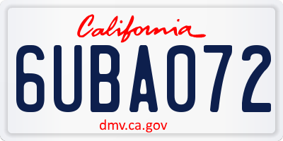 CA license plate 6UBA072