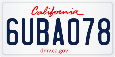 CA license plate 6UBA078