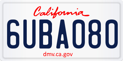 CA license plate 6UBA080