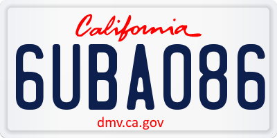 CA license plate 6UBA086