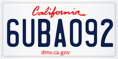 CA license plate 6UBA092