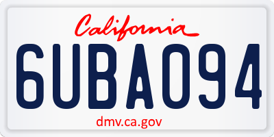CA license plate 6UBA094