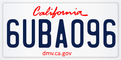CA license plate 6UBA096