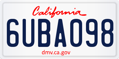 CA license plate 6UBA098