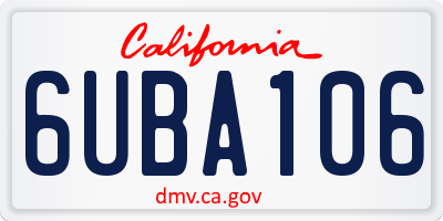 CA license plate 6UBA106