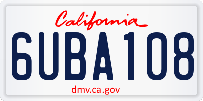 CA license plate 6UBA108