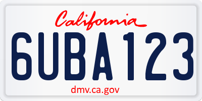 CA license plate 6UBA123