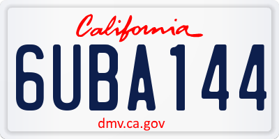 CA license plate 6UBA144
