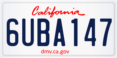 CA license plate 6UBA147