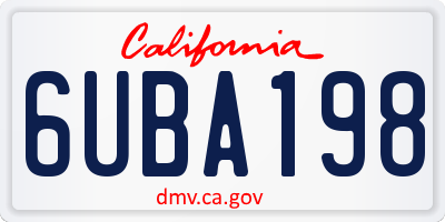 CA license plate 6UBA198