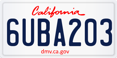 CA license plate 6UBA203