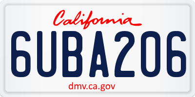 CA license plate 6UBA206
