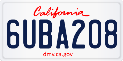 CA license plate 6UBA208