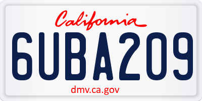 CA license plate 6UBA209