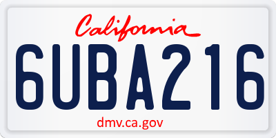 CA license plate 6UBA216