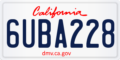 CA license plate 6UBA228