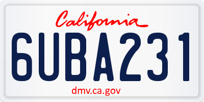 CA license plate 6UBA231