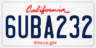 CA license plate 6UBA232