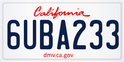 CA license plate 6UBA233