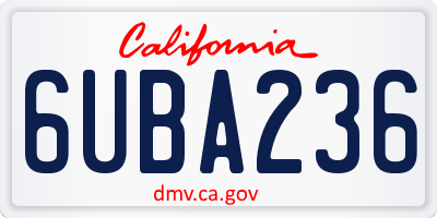 CA license plate 6UBA236