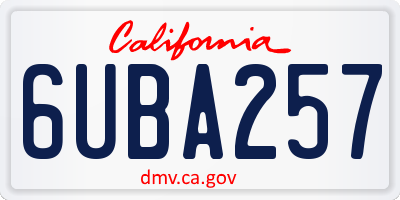 CA license plate 6UBA257