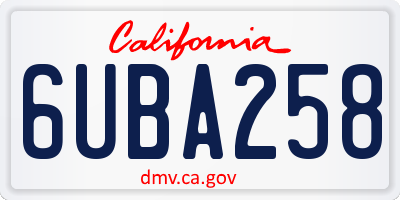 CA license plate 6UBA258