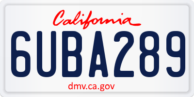 CA license plate 6UBA289