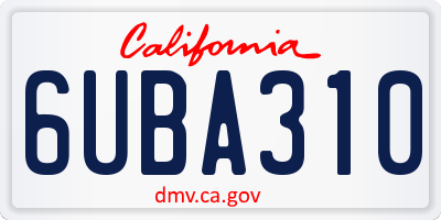 CA license plate 6UBA310