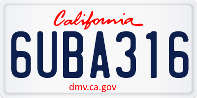 CA license plate 6UBA316