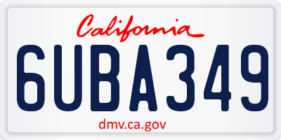 CA license plate 6UBA349