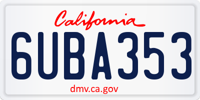 CA license plate 6UBA353