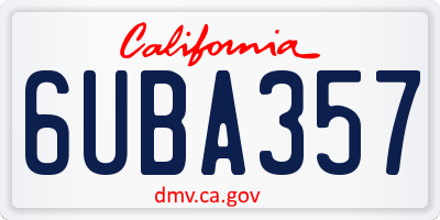 CA license plate 6UBA357