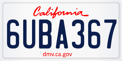 CA license plate 6UBA367