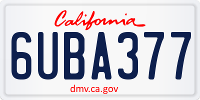 CA license plate 6UBA377